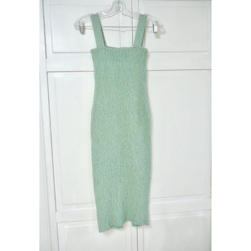 Mint Green Metallic Ribbed Knit Midi Dress Size S